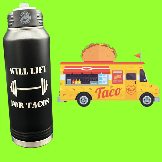 Will Lift For Tacos Water Bottle