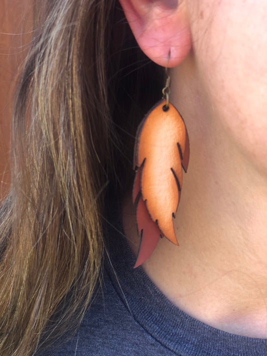 Genuine Leather Layered Feather Earrings